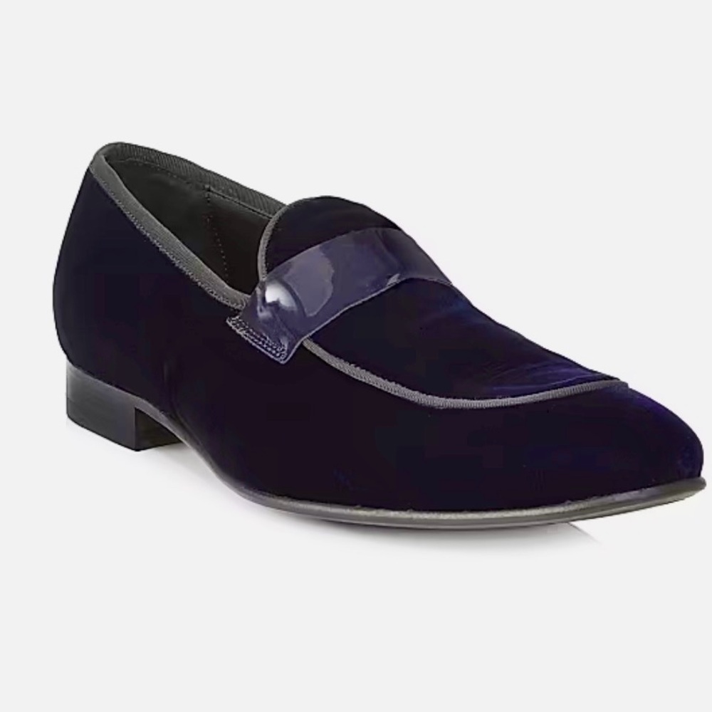 NEW!! Saks Fifth Avenue COLLECTION Patent Royal Blue Velvet Loafers US 9.5
